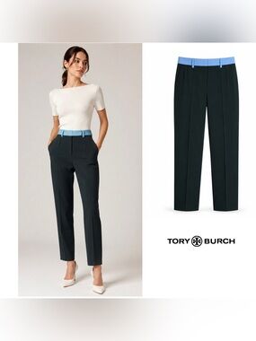 Tory Burch Black Trousers with Light Blue Waistband
